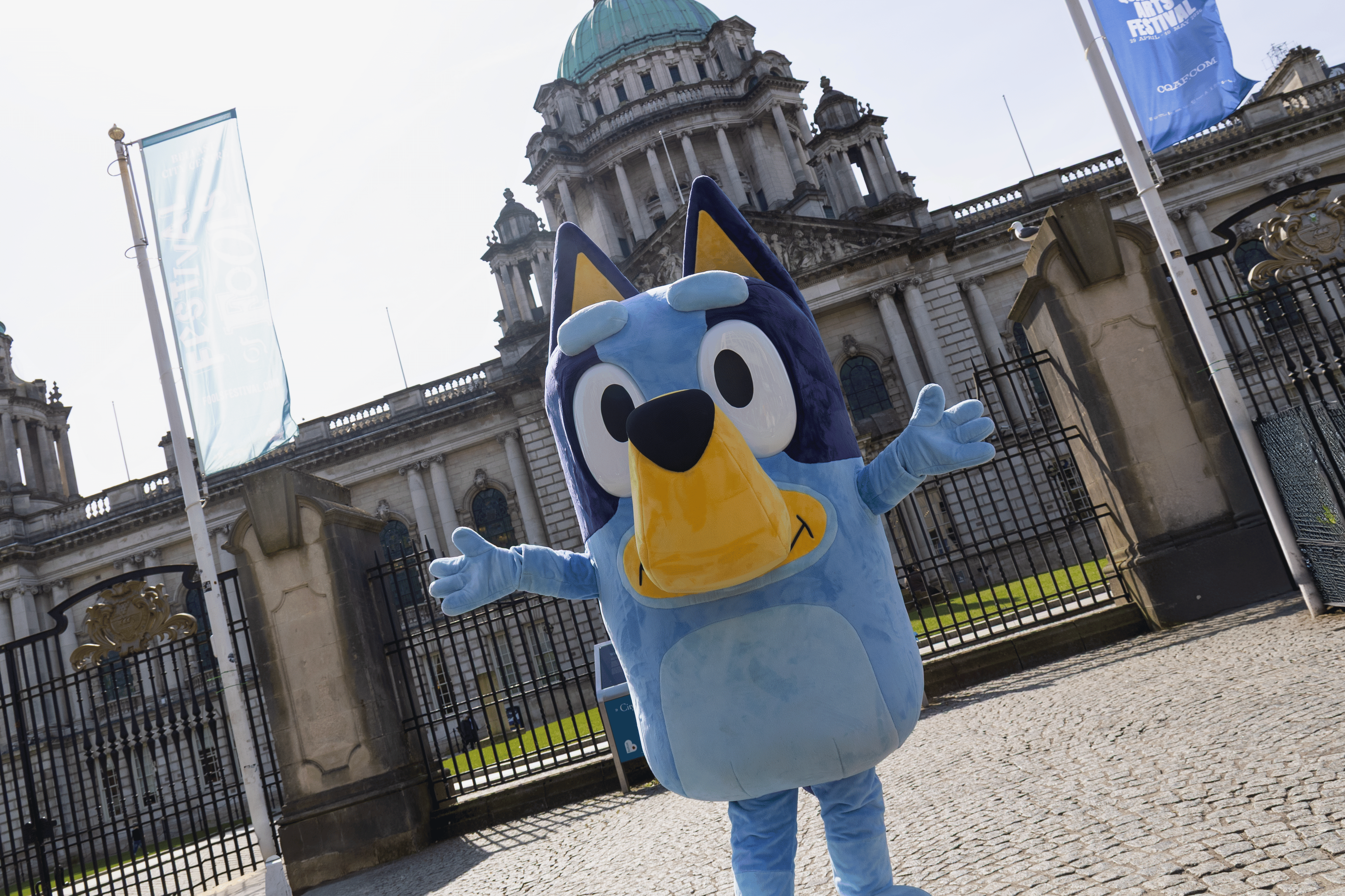 Bluey outside City Hall, Belfast